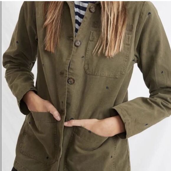 Marine Layer Jackets & Blazers - Marine Layer Dusty Olive Gracey Embroidered Chore Utility Jacket Women’s Size XS